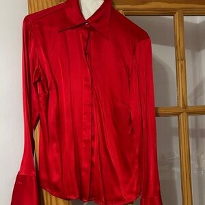Red Silk Long Sleeve Blouse